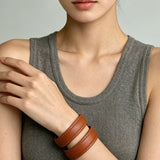 Sculptural Dual - Band Leather Cuff - Bold Minimalist Open Bangle - floysun