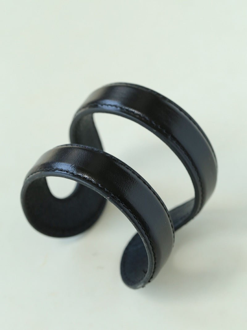 Sculptural Dual - Band Leather Cuff - Bold Minimalist Open Bangle - floysun