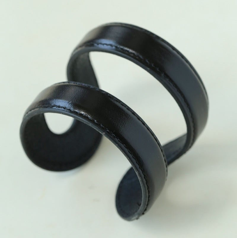 Sculptural Dual - Band Leather Cuff - Bold Minimalist Open Bangle - floysun