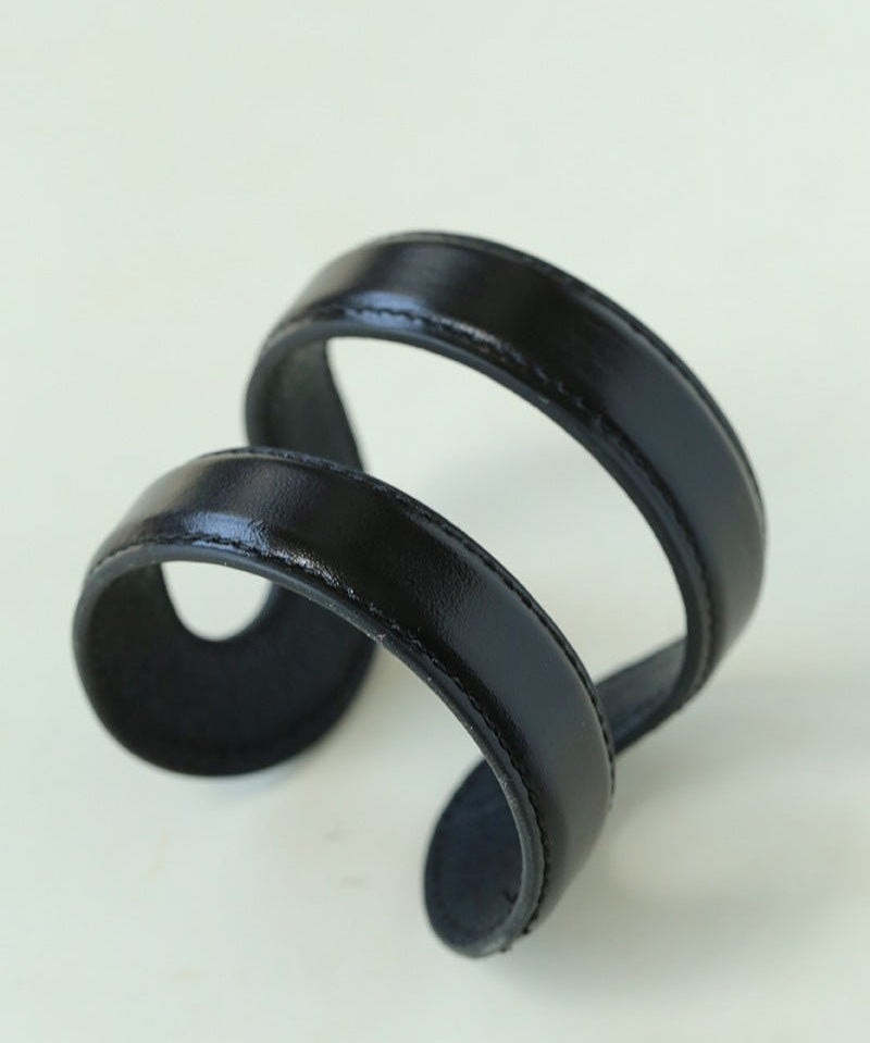 Sculptural Dual - Band Leather Cuff - Bold Minimalist Open Bangle - floysun