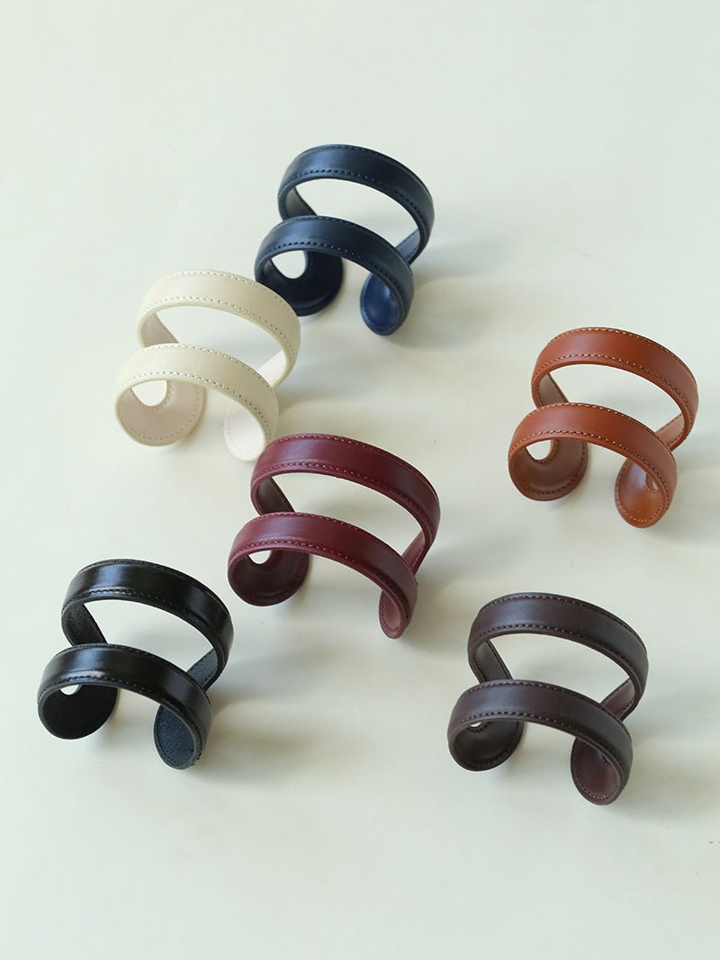 Sculptural Dual - Band Leather Cuff - Bold Minimalist Open Bangle - floysun