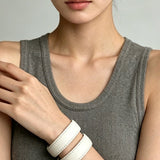 Sculptural Dual - Band Leather Cuff - Bold Minimalist Open Bangle - floysun