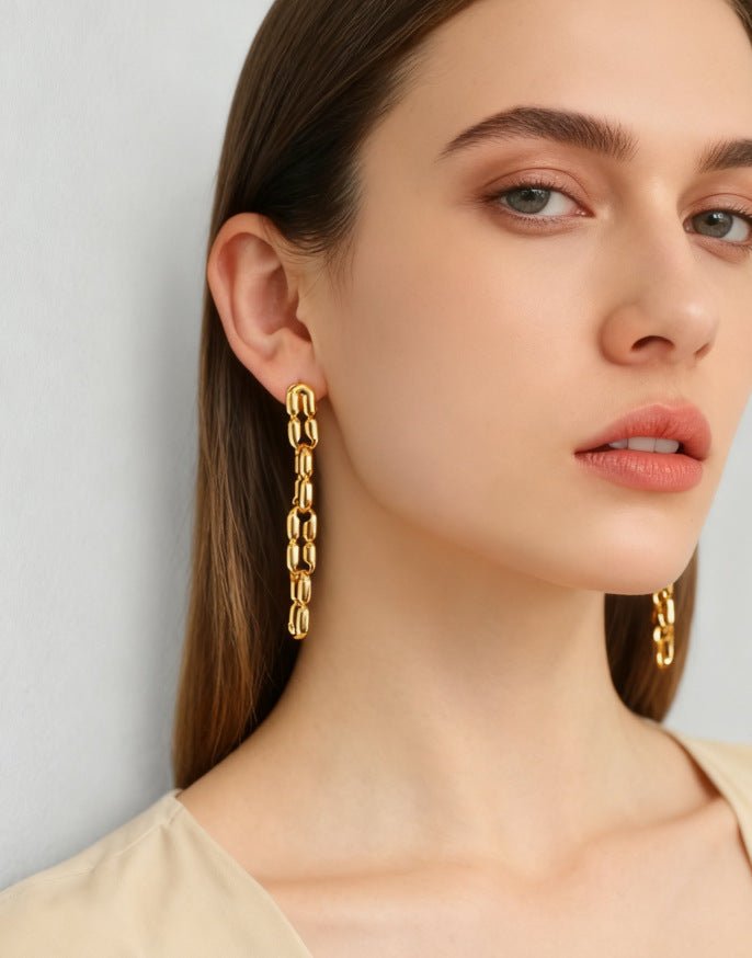 Sculptural Interlocking Link Drop Earrings - floysun