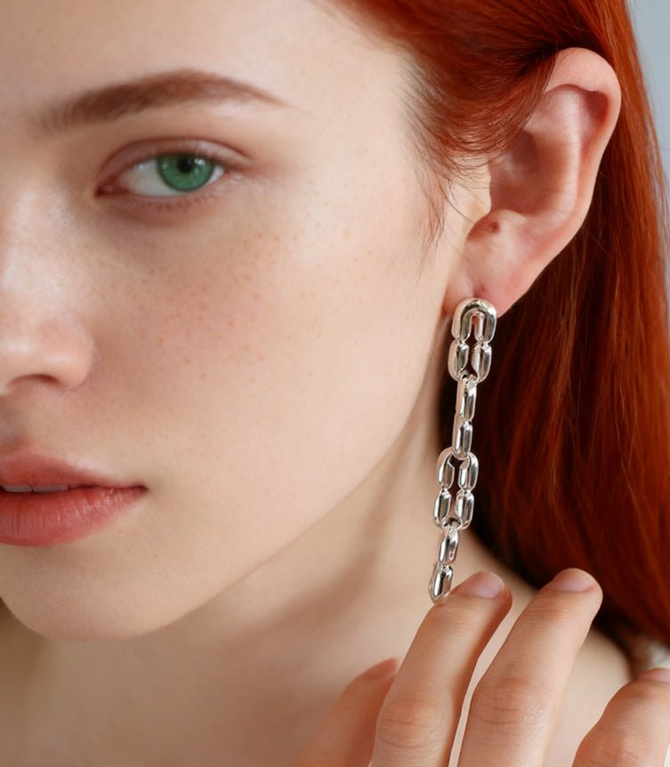 Sculptural Interlocking Link Drop Earrings - floysun