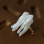 Sculptural Irregular Long Baroque Toothpick Pearls Stretch Beaded Ring - floysun