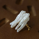 Sculptural Irregular Long Baroque Toothpick Pearls Stretch Beaded Ring - floysun