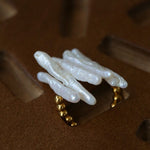 Sculptural Irregular Long Baroque Toothpick Pearls Stretch Beaded Ring - floysun