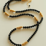 Sculptural Metal & Black Agate Long Beaded Necklace - floysun