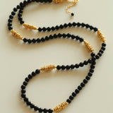 Sculptural Metal & Black Agate Long Beaded Necklace - floysun
