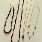 Sculptural Metal & Black Agate Long Beaded Necklace - floysun