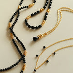 Sculptural Metal & Black Agate Long Beaded Necklace - floysun