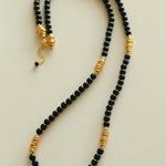 Sculptural Metal & Black Agate Long Beaded Necklace - floysun
