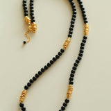 Sculptural Metal & Black Agate Long Beaded Necklace - floysun
