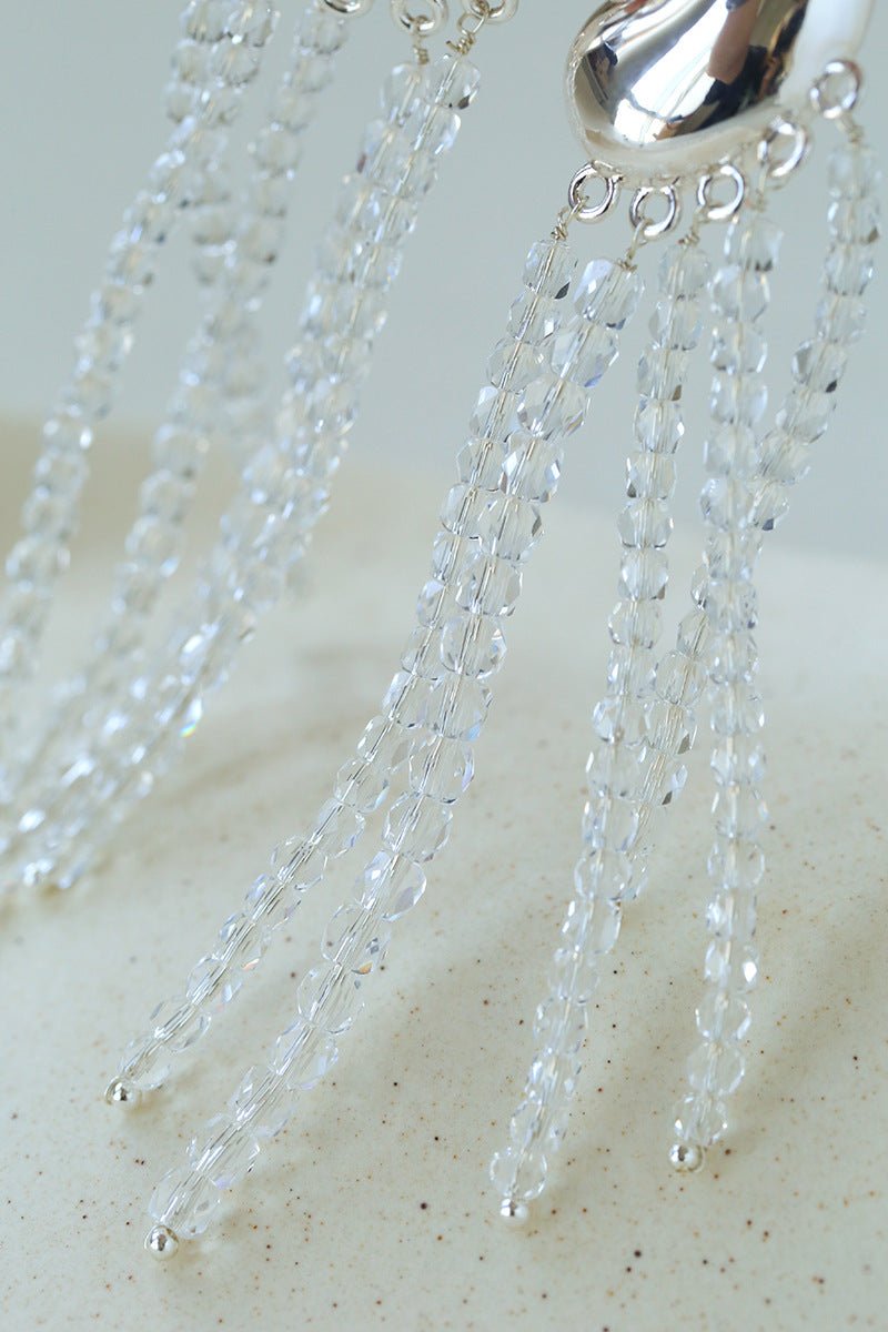 Sculptural Mirror Silver Conch Long Tassel Earrings - floysun