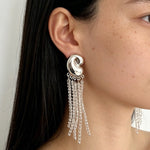 Sculptural Mirror Silver Conch Long Tassel Earrings - floysun