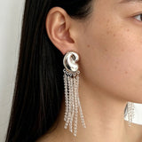 Sculptural Mirror Silver Conch Long Tassel Earrings - floysun