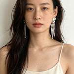 Sculptural Mirror Silver Conch Long Tassel Earrings - floysun
