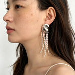 Sculptural Mirror Silver Conch Long Tassel Earrings - floysun