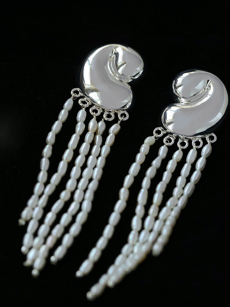 Sculptural Mirror Silver Conch Long Tassel Earrings - floysun