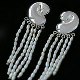 Sculptural Mirror Silver Conch Long Tassel Earrings - floysun