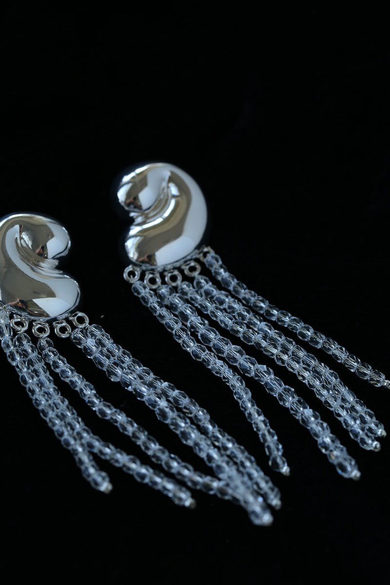Sculptural Mirror Silver Conch Long Tassel Earrings - floysun