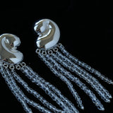 Sculptural Mirror Silver Conch Long Tassel Earrings - floysun