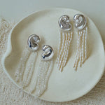 Sculptural Mirror Silver Conch Long Tassel Earrings - floysun