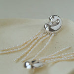 Sculptural Mirror Silver Conch Long Tassel Earrings - floysun