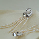Sculptural Mirror Silver Conch Long Tassel Earrings - floysun