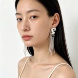 Sculptural Mirror Silver Conch Long Tassel Earrings - floysun