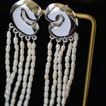 Sculptural Mirror Silver Conch Long Tassel Earrings - floysun