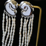 Sculptural Mirror Silver Conch Long Tassel Earrings - floysun