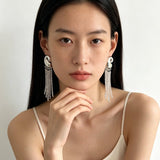 Sculptural Mirror Silver Conch Long Tassel Earrings - floysun