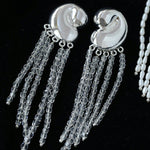 Sculptural Mirror Silver Conch Long Tassel Earrings - floysun