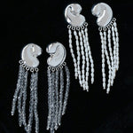 Sculptural Mirror Silver Conch Long Tassel Earrings - floysun
