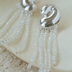 Sculptural Mirror Silver Conch Long Tassel Earrings - floysun