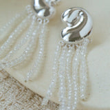 Sculptural Mirror Silver Conch Long Tassel Earrings - floysun