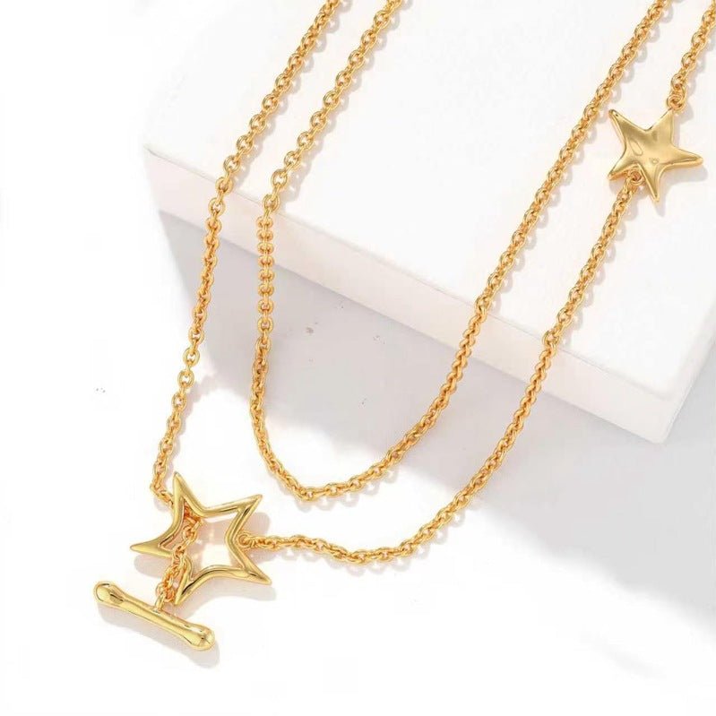 Sculptural Multi-Star Y-Drop Long Necklace - floysun