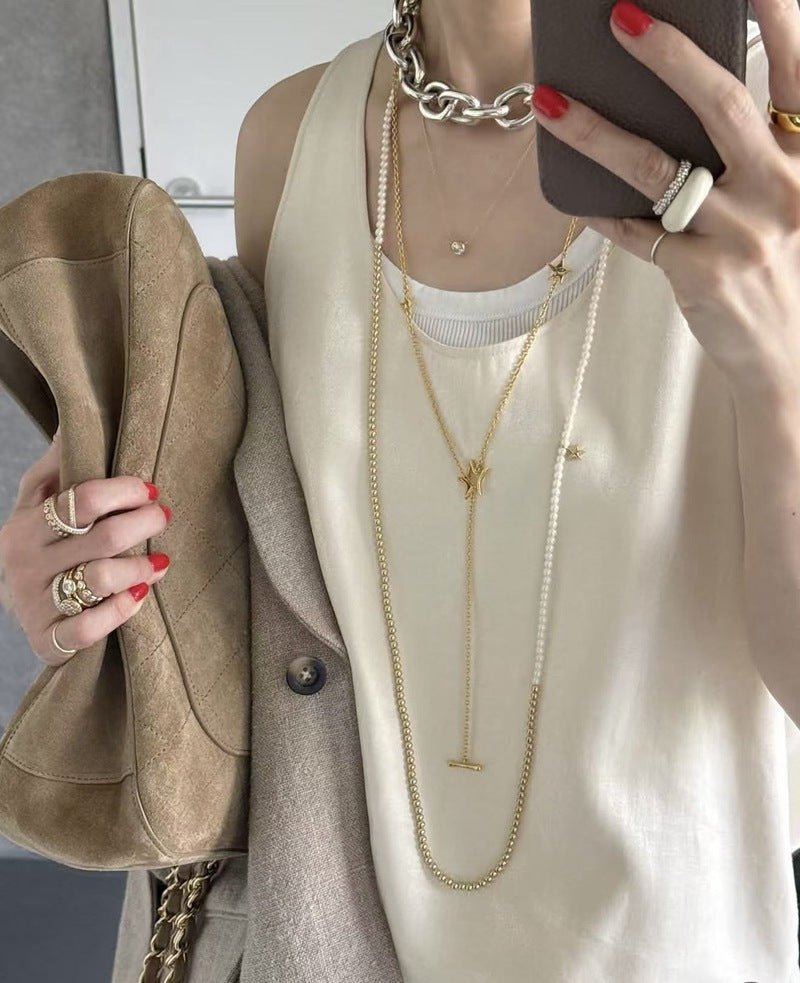 Sculptural Multi-Star Y-Drop Long Necklace - floysun