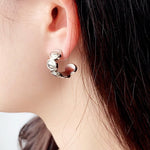 Sculptural Oval Dome C-Hoop Earrings - floysun