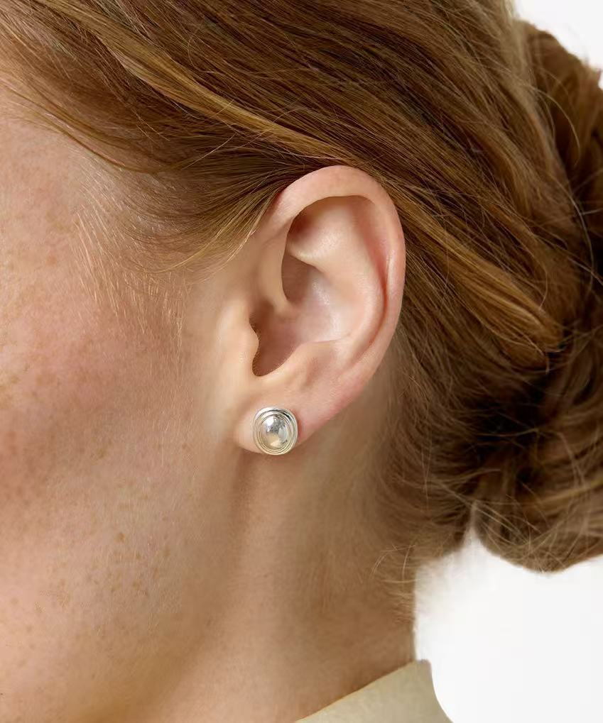Sculptural Oval Dome Stud Earrings - floysun