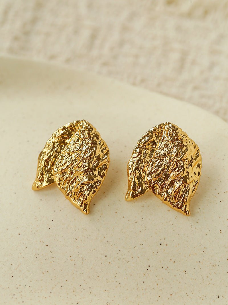 Sculptural Tulip Petal Stud Earrings - Organic Hammered Metal Bold Daily Studs - floysun