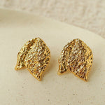 Sculptural Tulip Petal Stud Earrings - Organic Hammered Metal Bold Daily Studs - floysun