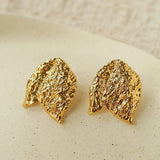 Sculptural Tulip Petal Stud Earrings - Organic Hammered Metal Bold Daily Studs - floysun