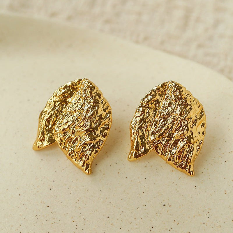 Sculptural Tulip Petal Stud Earrings - Organic Hammered Metal Bold Daily Studs - floysun