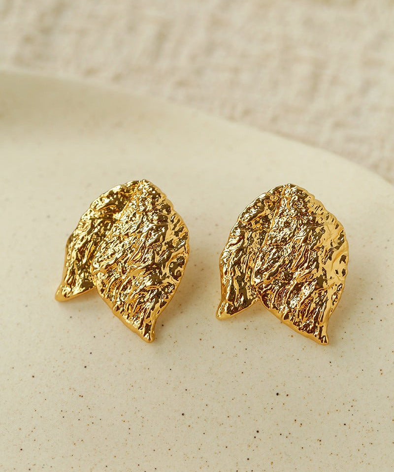 Sculptural Tulip Petal Stud Earrings - Organic Hammered Metal Bold Daily Studs - floysun