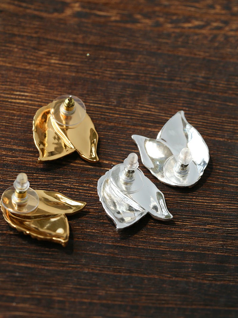 Sculptural Tulip Petal Stud Earrings - Organic Hammered Metal Bold Daily Studs - floysun