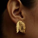 Sculptural Tulip Petal Stud Earrings - Organic Hammered Metal Bold Daily Studs - floysun