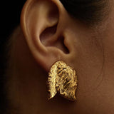 Sculptural Tulip Petal Stud Earrings - Organic Hammered Metal Bold Daily Studs - floysun