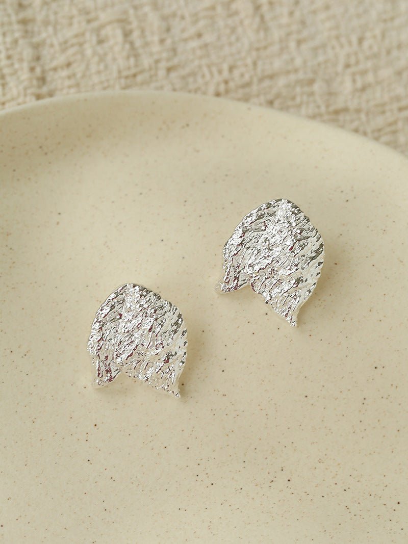 Sculptural Tulip Petal Stud Earrings - Organic Hammered Metal Bold Daily Studs - floysun